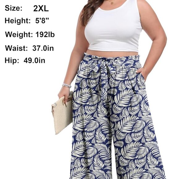 High Waisted Palazzo Pants Work Casual Flowy Tie Knot Trousers with Pockets - Picture 4 of 5